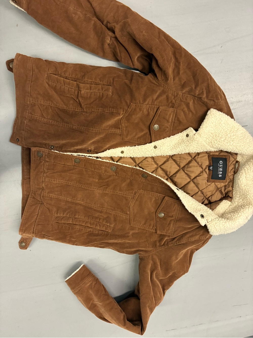 GUESS super fly Men’s Tan Corduroy Sherpa-Lined Jacket